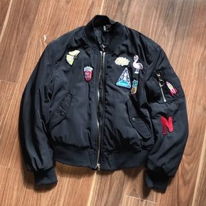Black H&M bomber jacket with patches